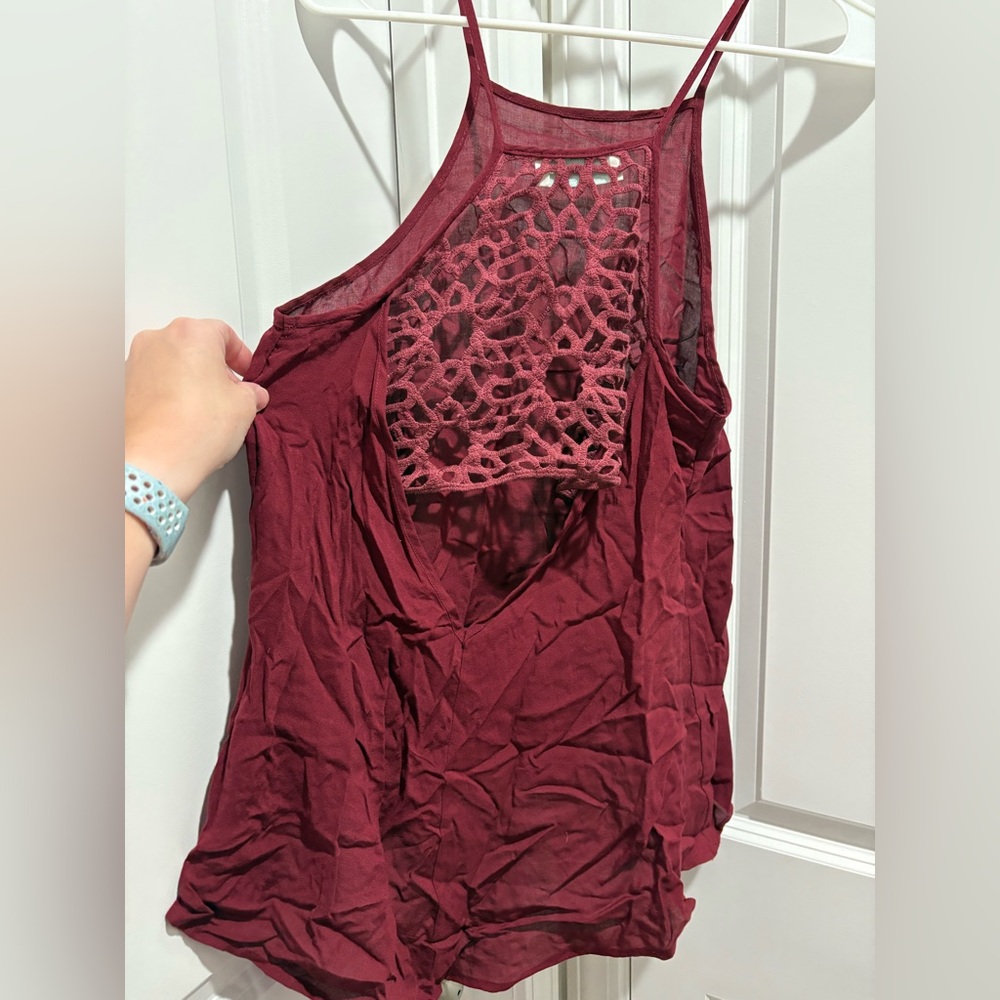 Burgundy Lace Halter Top with Open Back - Picture 2 of 4